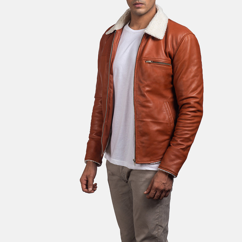 Dan Frost Cuoio Giacca in Shearling da Uomo