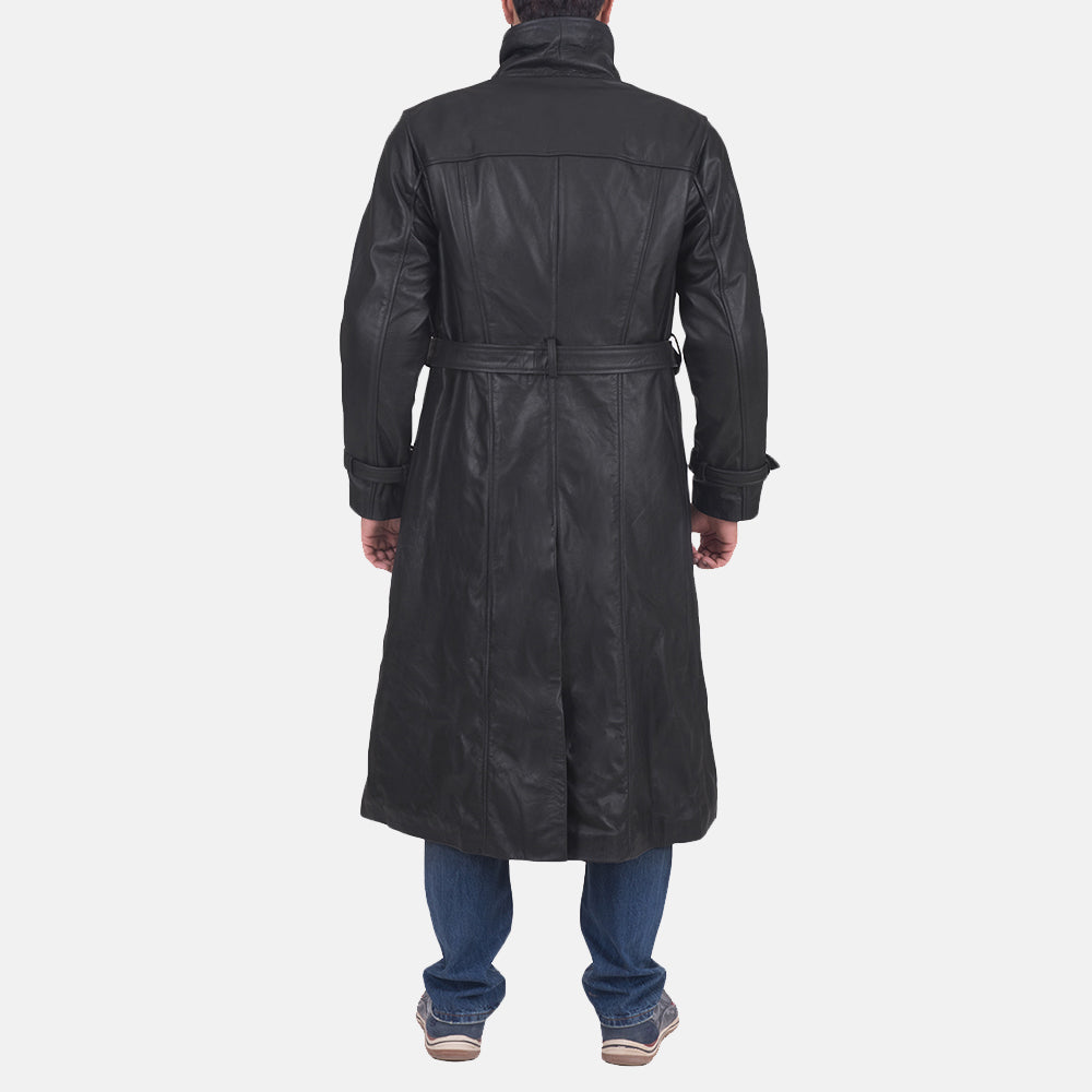 
Dettaglio ravvicinato of Classic Collar & Button & Waist belt Hardware on Daniel Nero Trench in Pelle da Uomo