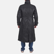 
Dettaglio ravvicinato of Classic Collar & Button & Waist belt Hardware on Daniel Nero Trench in Pelle da Uomo