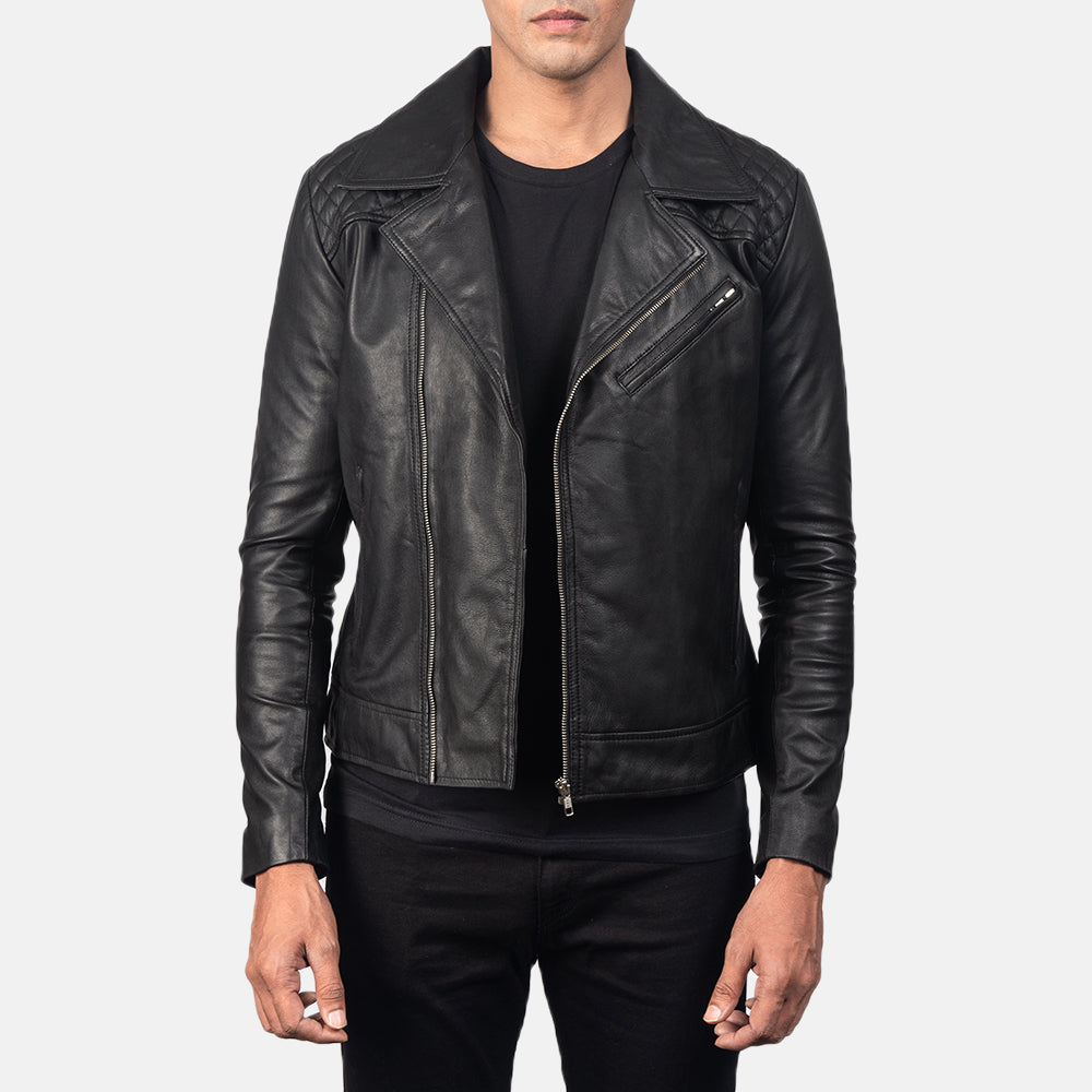 Danny Quilted Brown Leather Biker Jacket in Distressed Brown Goatskin Leather - Vista frontale e silhouette sartoriale | Acquista online