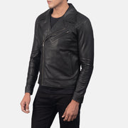Distressed Brown Goatskin Leather Biker Jacket - Vista posteriore Showing Tailored Shoulder Fit &amp; Clean Hemline