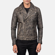 Zipper &amp; Hem Craftsmanship Construction Detail on Men's Danny Quilted Brown Leather Biker Jacket