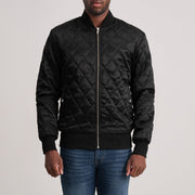 Danson Trapuntato Nero Varsity Giacca in Pelle da Uomo in Black Satin - Vista frontale e linea su misura | Acquista online