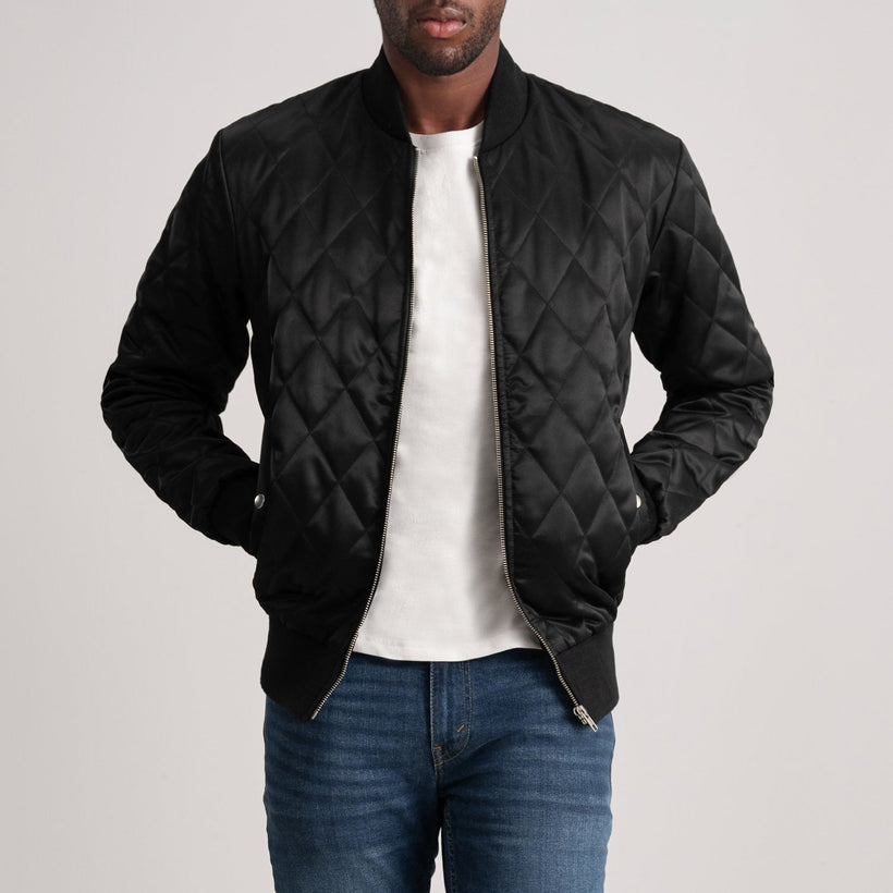 Danson Trapuntato Nero Varsity Giacca in Pelle da Uomo