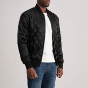 Danson Trapuntato Nero Varsity Giacca in Pelle da Uomo - Lateral Side Profile View Showing Sleeve Cut &amp; Athletic Taper Fit