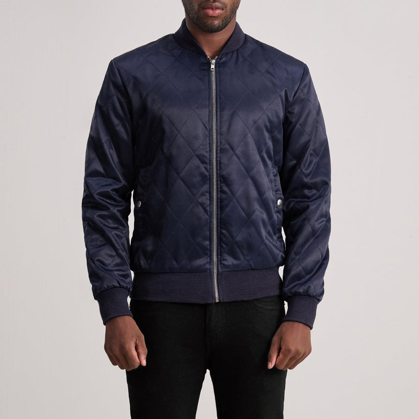 Danson Trapuntato Blu Varsity Giacca in Pelle da Uomo