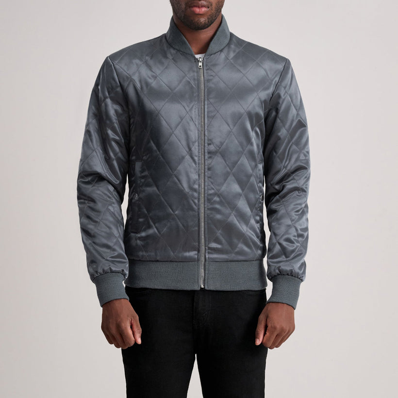 Danson Trapuntato Grigio Varsity Giacca in Pelle da Uomo