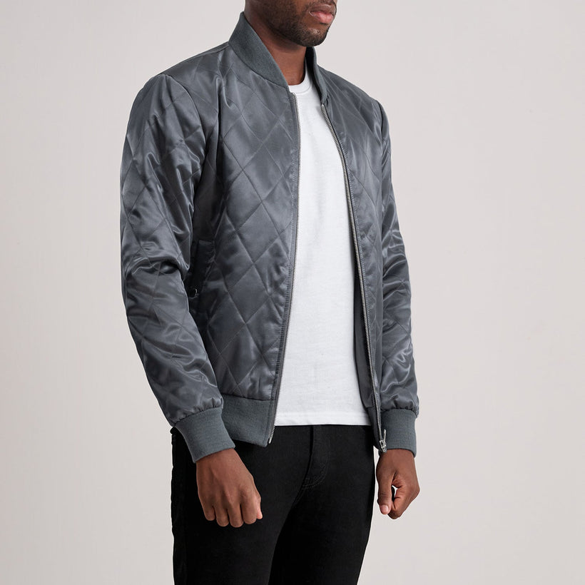 Danson Trapuntato Grigio Varsity Giacca in Pelle da Uomo