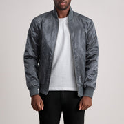 Danson Trapuntato Grigio Varsity Giacca in Pelle da Uomo - Lateral Side Profile View Showing Sleeve Cut &amp; Athletic Taper Fit