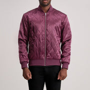Danson Trapuntato Bordeaux Varsity Giacca in Pelle da Uomo in Maroon Satin - Vista frontale e linea su misura | Acquista online