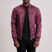 Danson Trapuntato Bordeaux Varsity Giacca in Pelle da Uomo - Lateral Side Profile View Showing Sleeve Cut &amp; Athletic Taper Fit