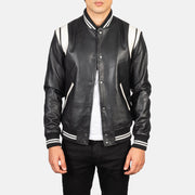 
Dantee Nero Leather Varsity Giacca in Pelle da Uomo in Black & White Sheepskin Leather - Vista frontale e silhouette sartoriale | Acquista online
