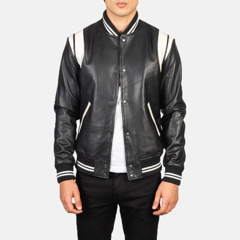 Dantee Nero Leather Varsity Giacca in Pelle da Uomo