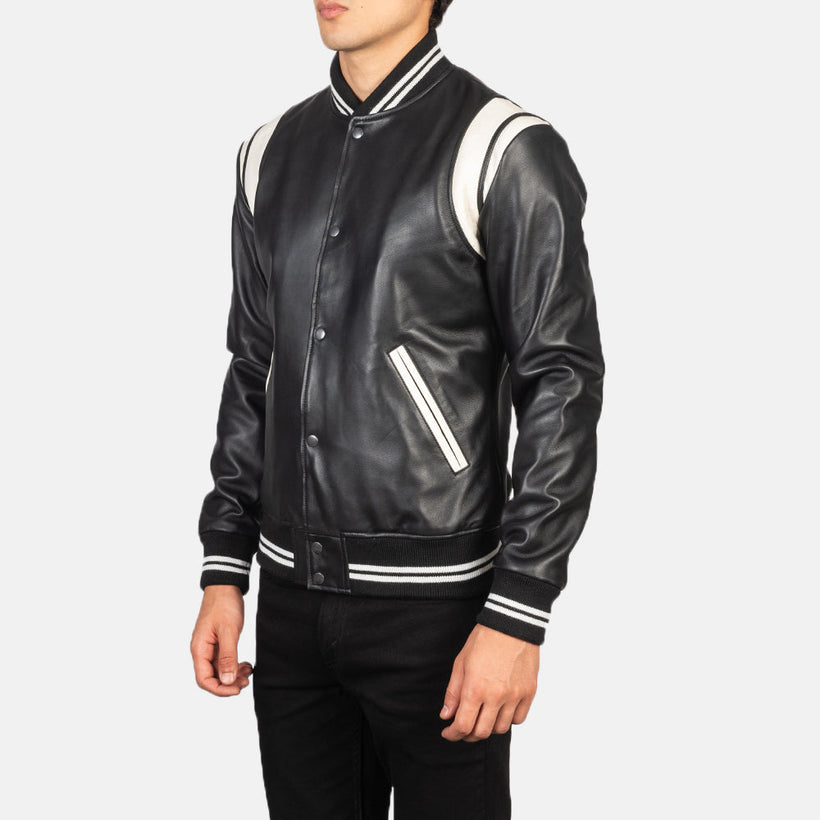 Dantee Nero Leather Varsity Giacca in Pelle da Uomo