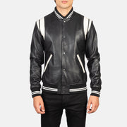 
Dettaglio ravvicinato of Varsity & Snap Buttons Hardware on Dantee Nero Leather Varsity Giacca in Pelle da Uomo