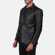 Black Sheepskin leather Blazer - Vista posteriore Showing Tailored Shoulder Fit &amp; Clean Hemline