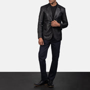 Men's Daron Nero Blazer in Pelle in Pelle da Uomo - Lateral Side Profile View Showing Sleeve Cut &amp; Athletic Taper Fit