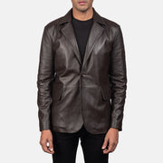 Daron Marrone Blazer in Pelle in Pelle da Uomo in Brown Sheepskin Leather - Vista frontale e linea su misura | Acquista online
