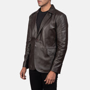 Brown Sheepskin leather Blazer - Vista posteriore Showing Tailored Shoulder Fit &amp; Clean Hemline