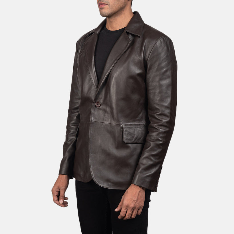 Daron Marrone Blazer in Pelle in Pelle da Uomo