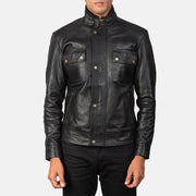 Men's Darren Black Leather Biker Jacket in Black 100% Full-Grain Leather - Vista frontale e linea su misura | Acquista online