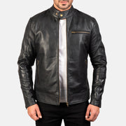 Dean Nero Giacca Biker in Pelle da Uomo in Black Cow Hide Leather - Vista frontale e linea su misura | Acquista online