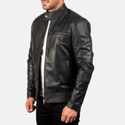 Dean Nero Giacca Biker in Pelle da Uomo - Vista posteriore Showing Tailored Shoulder Fit &amp; Clean Hemline