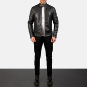 Dean Nero Giacca Biker in Pelle da Uomo - Lateral Side Profile View Showing Sleeve Cut &amp; Athletic Taper Fit
