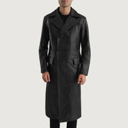 Dettaglio ravvicinato of Notch &amp; Button Hardware on Delmar Black Leather Double Breasted Coat