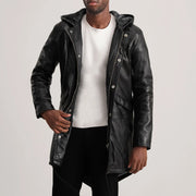 Delvin Tan Leather Parka in Tan Brown Sheepskin Leather - Vista frontale e linea su misura | Acquista online