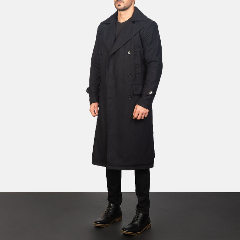 Detective Nero Wool Cappotto in Pelle da Uomo