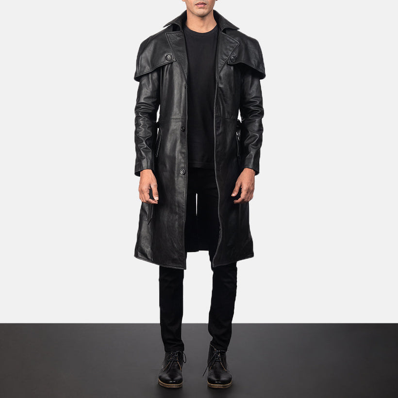 Deux Nero Leather Duster da Uomo