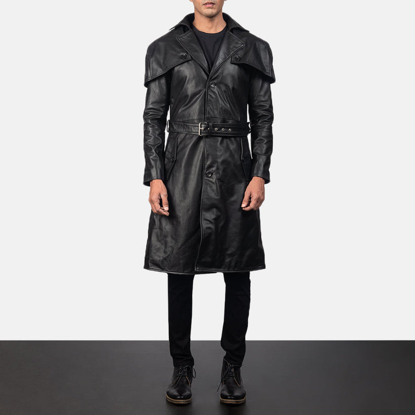 Deux Nero Leather Duster da Uomo