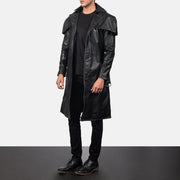 Men's Deux Nero Leather Duster da Uomo - Lateral Side Profile View Showing Sleeve Cut &amp; Athletic Taper Fit