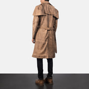 
Deux Marrone Leather Duster da Uomo - Vista laterale che mostra il taglio ergonomico delle maniche