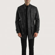 Dolf Nero Giacca in Pelle da Uomo in Black Cowhide Leather - Vista frontale e linea su misura | Acquista online