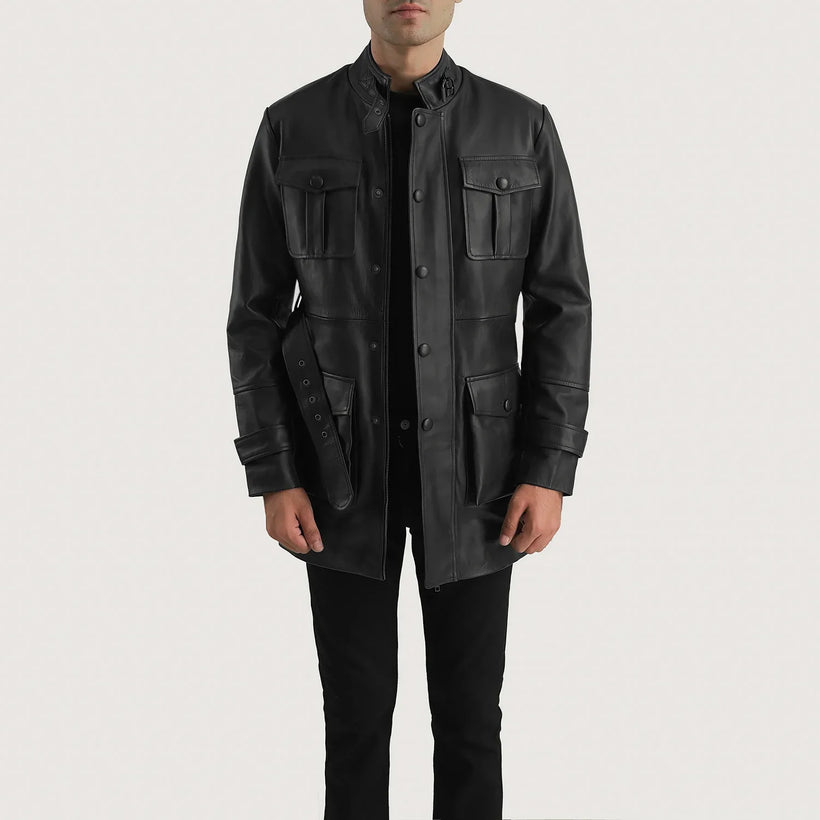 Dolf Nero Giacca in Pelle da Uomo