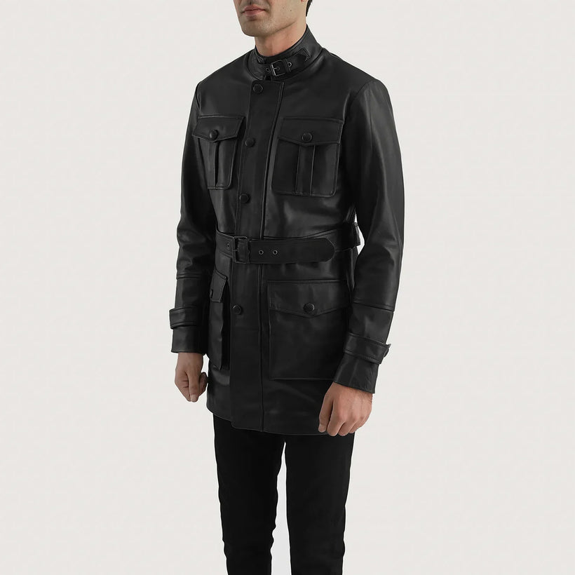 Dolf Nero Giacca in Pelle da Uomo