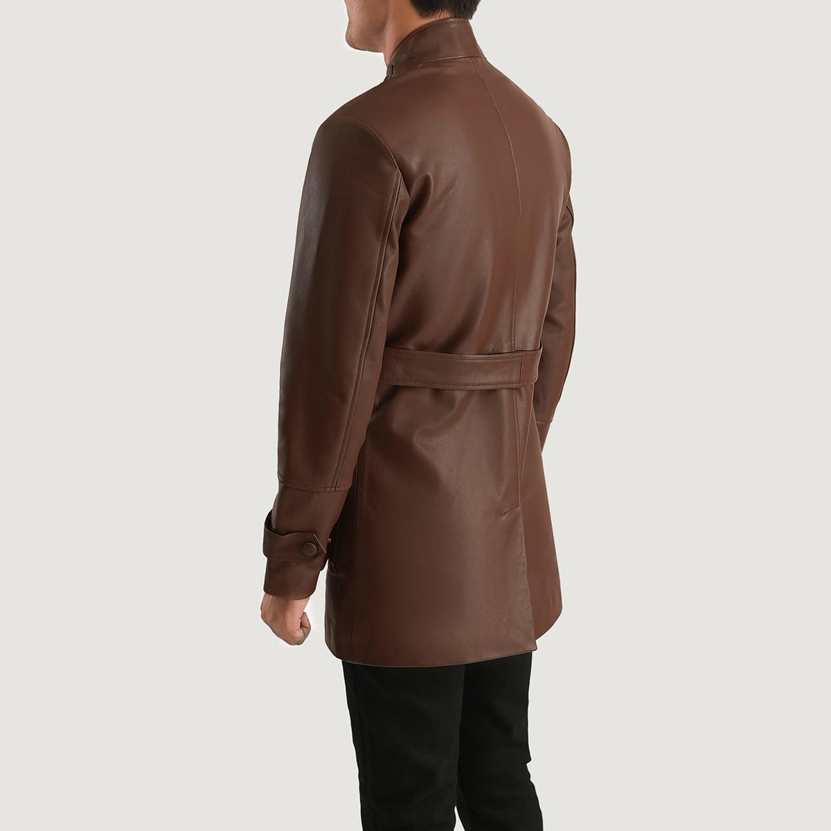 
Dettaglio ravvicinato of High neck with Belt & Snap button Hardware on Dolf Marrone Giacca in Pelle da Uomo