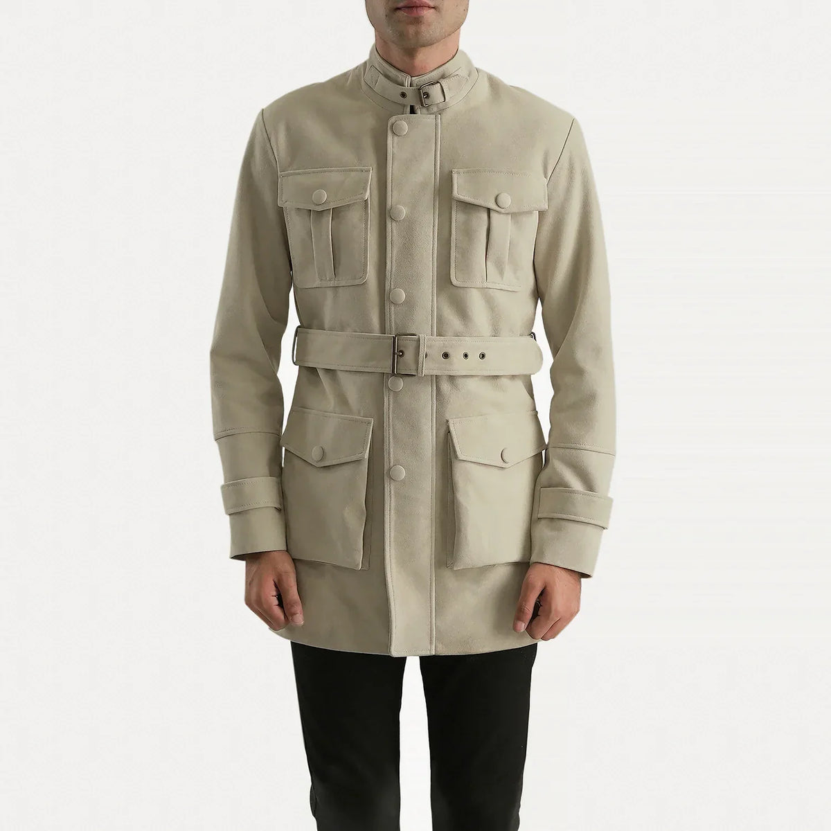 
Dolf Off-Bianco Giacca Scamosciata da Uomo - Vista frontale e silhouette sartoriale | Acquista online