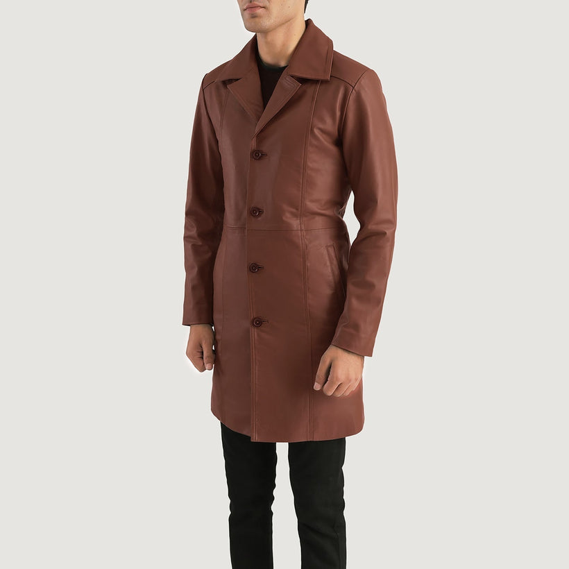 Don Long Marrone Cappotto in Pelle da Uomo