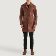 Don Long Marrone Cappotto in Pelle da Uomo - Lateral Side Profile View Showing Sleeve Cut &amp; Athletic Taper Fit