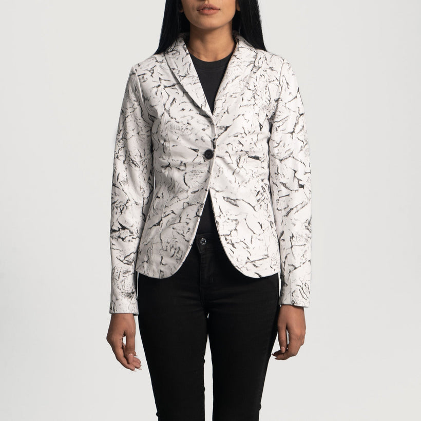 Donna Blake Bianco Blazer in Pelle in Pelle da Donna