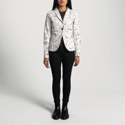 Dettaglio ravvicinato of Notch &amp; Button Hardware on Women's Donna Blake Bianco Blazer in Pelle in Pelle da Donna