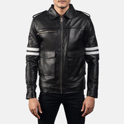 Dragonhide Nero Giacca in Pelle da Uomo in Black Sheepskin Leather - Vista frontale e linea su misura | Acquista online