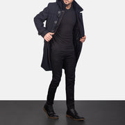 Men's Drake Black Wool Duffle Coat in Black Synthetic Wool - Vista frontale e linea su misura | Acquista online