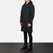 Black Synthetic Wool Trench Coat - Vista posteriore Showing Tailored Shoulder Fit &amp; Clean Hemline