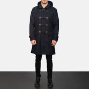Dettaglio ravvicinato of Shirt with Removable Hood &amp; Toggle Buttons with Placket &amp; Zipper Hardware on Men's Drake Black Wool Duffle Coat