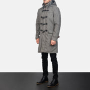 Grey Synthetic Wool Trench Coat - Vista posteriore Showing Tailored Shoulder Fit &amp; Clean Hemline