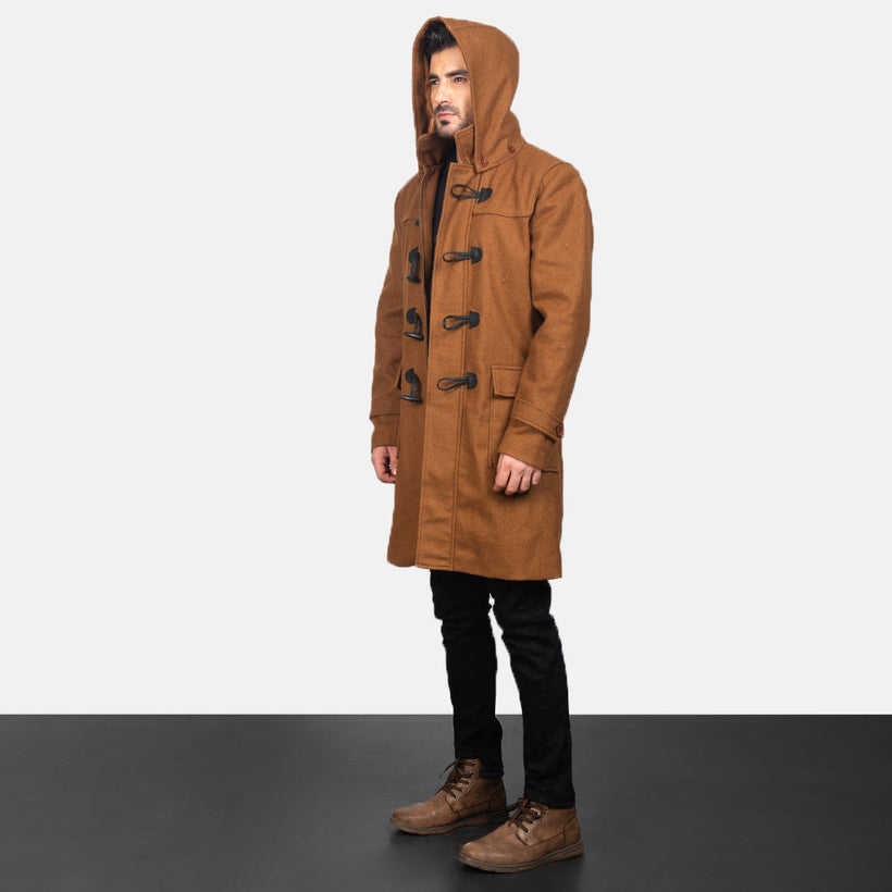 Drake Khaki Wool Hooded Duffle Cappotto in Pelle da Uomo